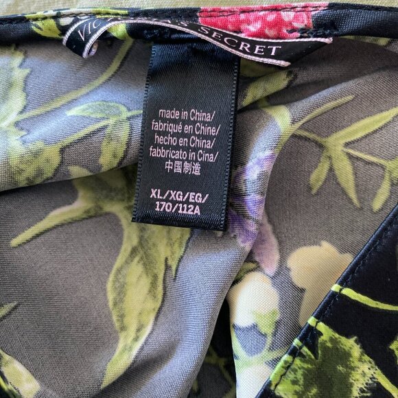 Victoria’s Secret Floral Satin Slip Dress Size XL Shoulder Tie Black EUC - Picture 5 of 6